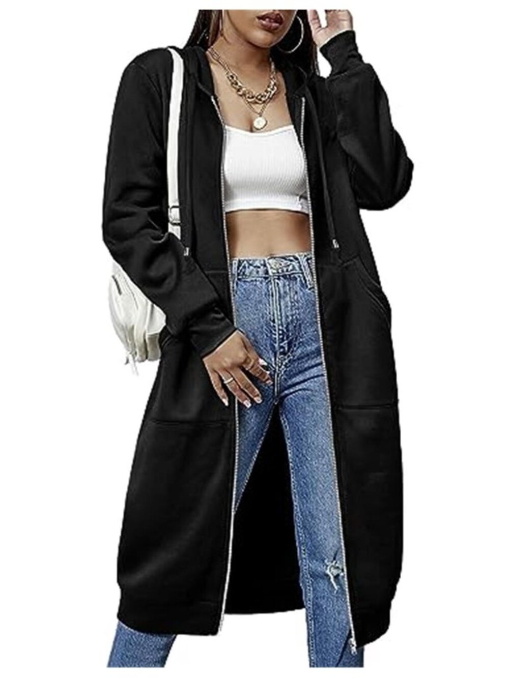 Women's Casual Zip up Fleece Hoodies Tunic Sweatshirt Long Jacket